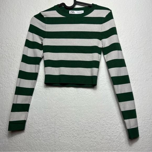 Zara Ribbed Knit Long Sleeve Cropped Sweater - Picture 1 of 7